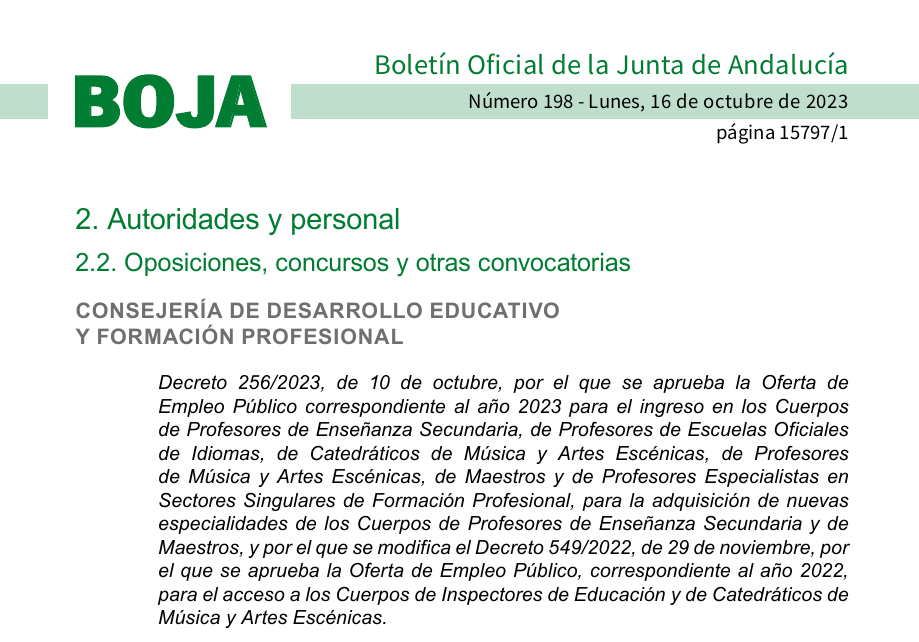 Oferta de Empleo Público correspondiente a 2023