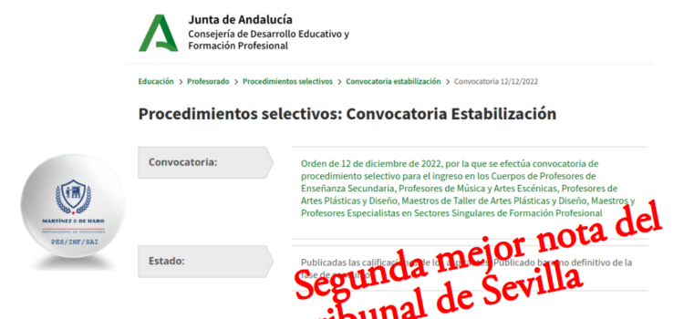 PES-SAI: 2ª mejor nota del tribunal de Sevilla PES-SAI: 2ª mejor nota del tribunal de Sevilla