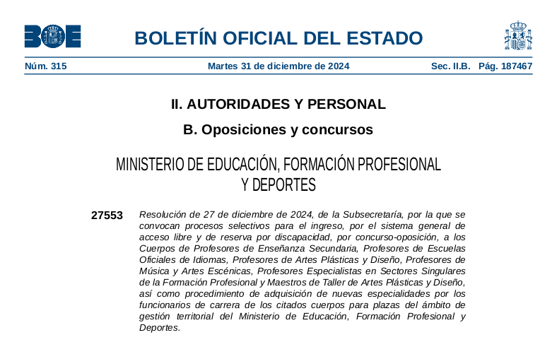 Convocatoria de oposiciones a funcionario docente en Ceuta y Melilla