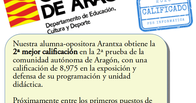 2ª mejor calificación de la 2ª prueba en Aragón 2ª mejor nota de la segunda prueba en Aragón 2025