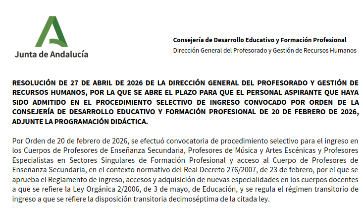 Entrega de programación didáctica Andalucía 2026